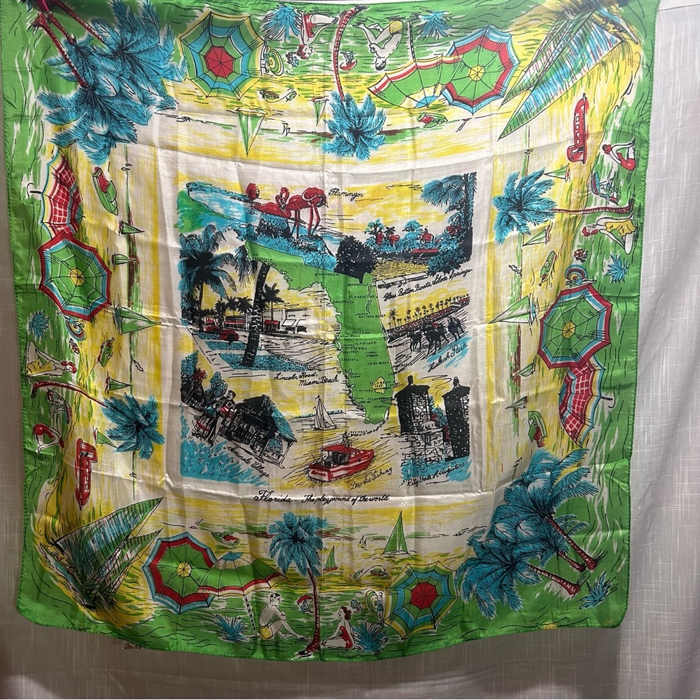 1950's Florida silk scarf - Picture 2 of 3